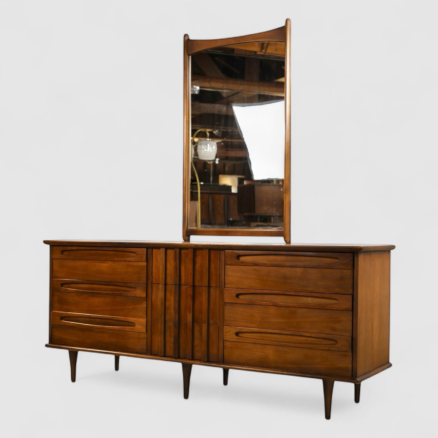 American of Martinsville Vintage Mid Century Modern Brutalist Lowboy Dresser c. 1960s
