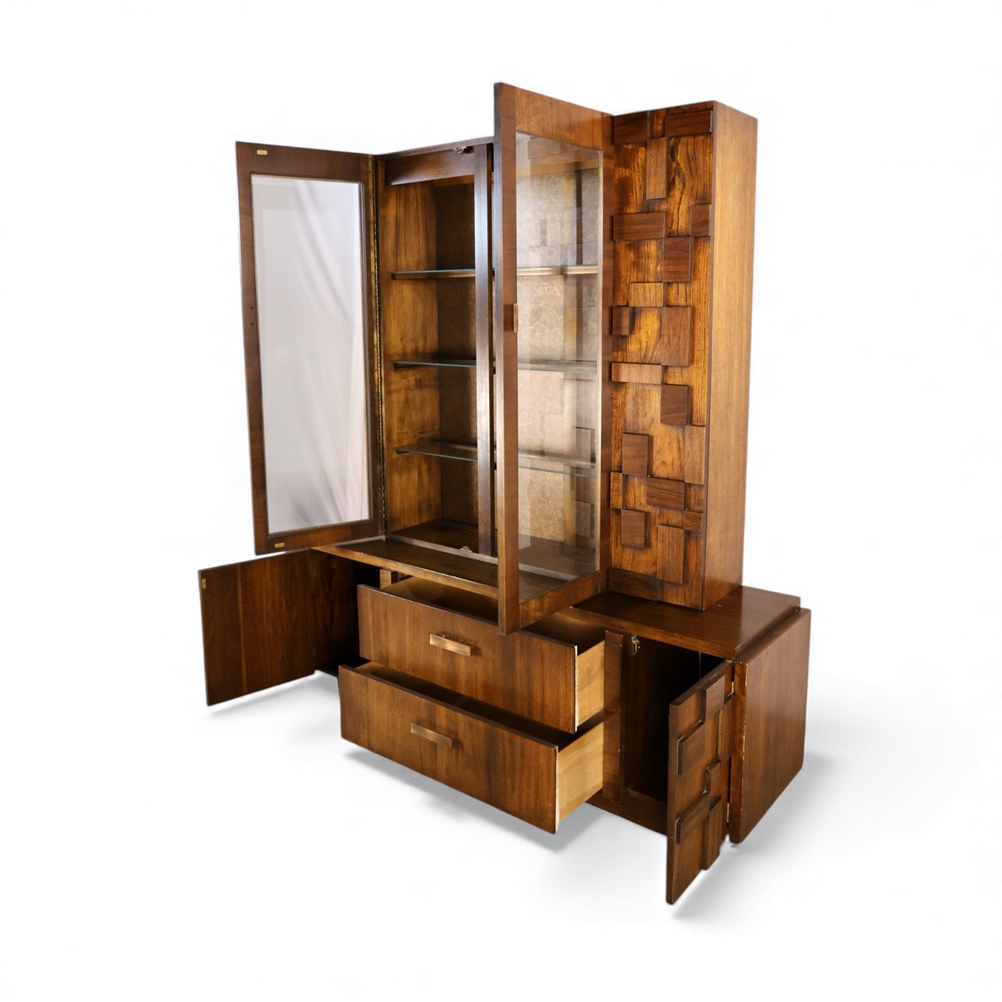 Lane Staccato Vintage Brutalist Mid Century Modern 2 Piece China Cabinet c. 1970s