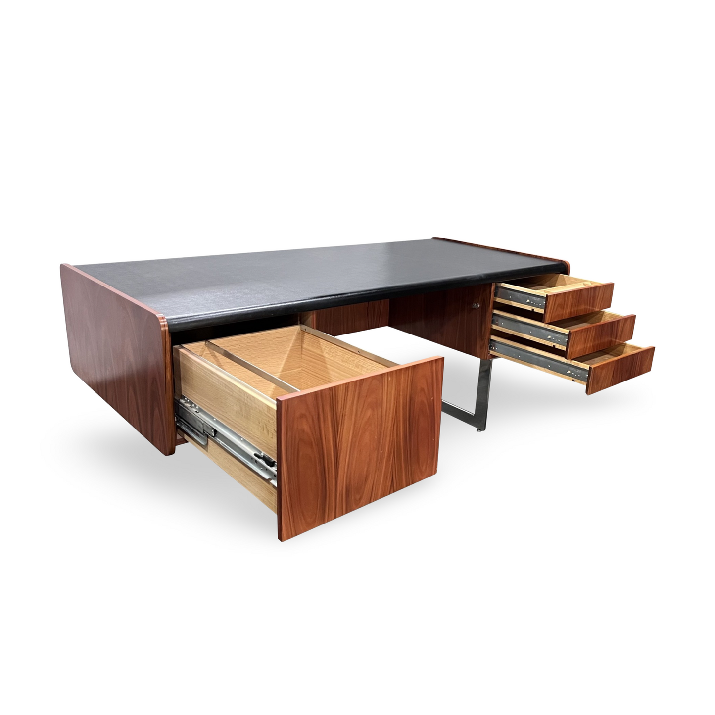 Ste Marie and Laurent Vintage Mid Century Modern Rosewood and Chrome Executive Desk c. 1960s