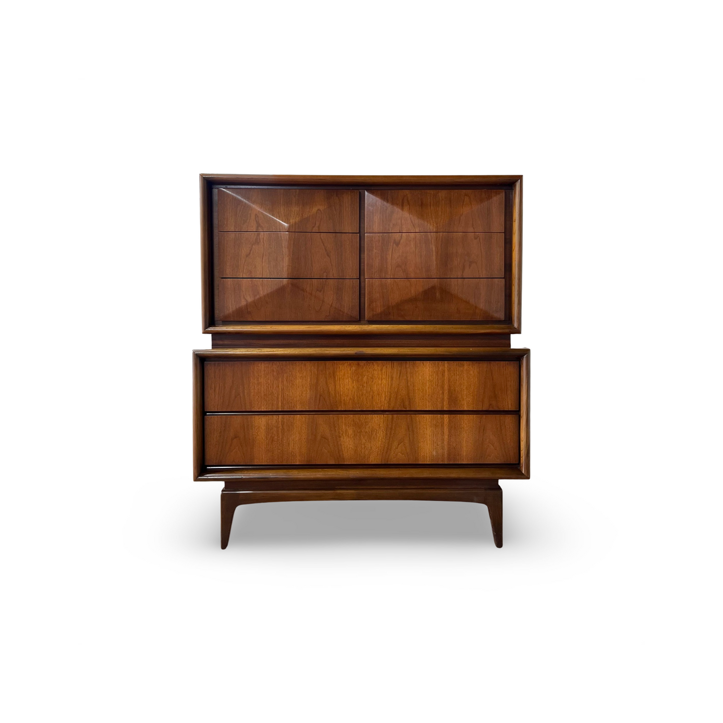 United Furniture Diamond Front Vintage Mid Century Modern Highboy Dresser c. 1960s