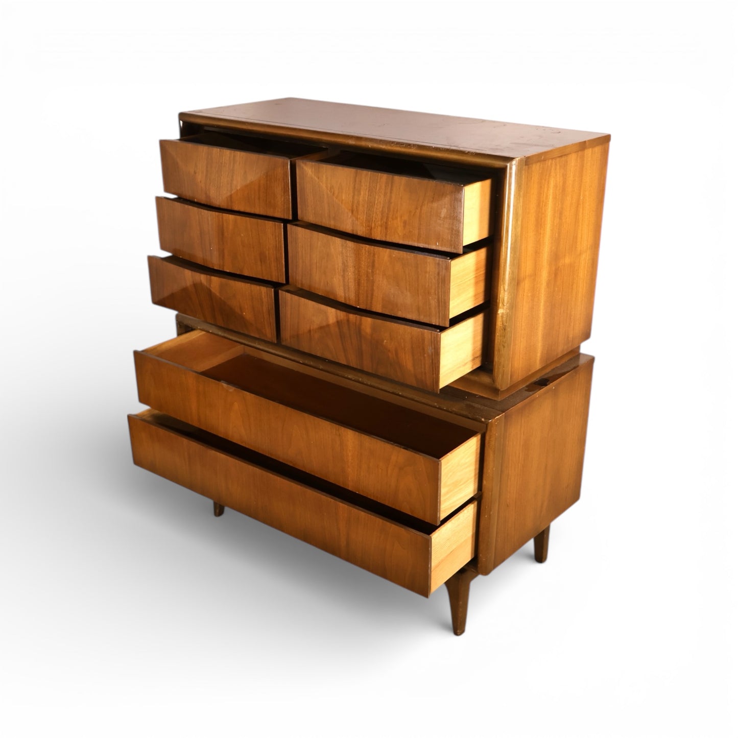 United Furniture Diamond Front Vintage Mid Century Modern Highboy Dresser c. 1960s