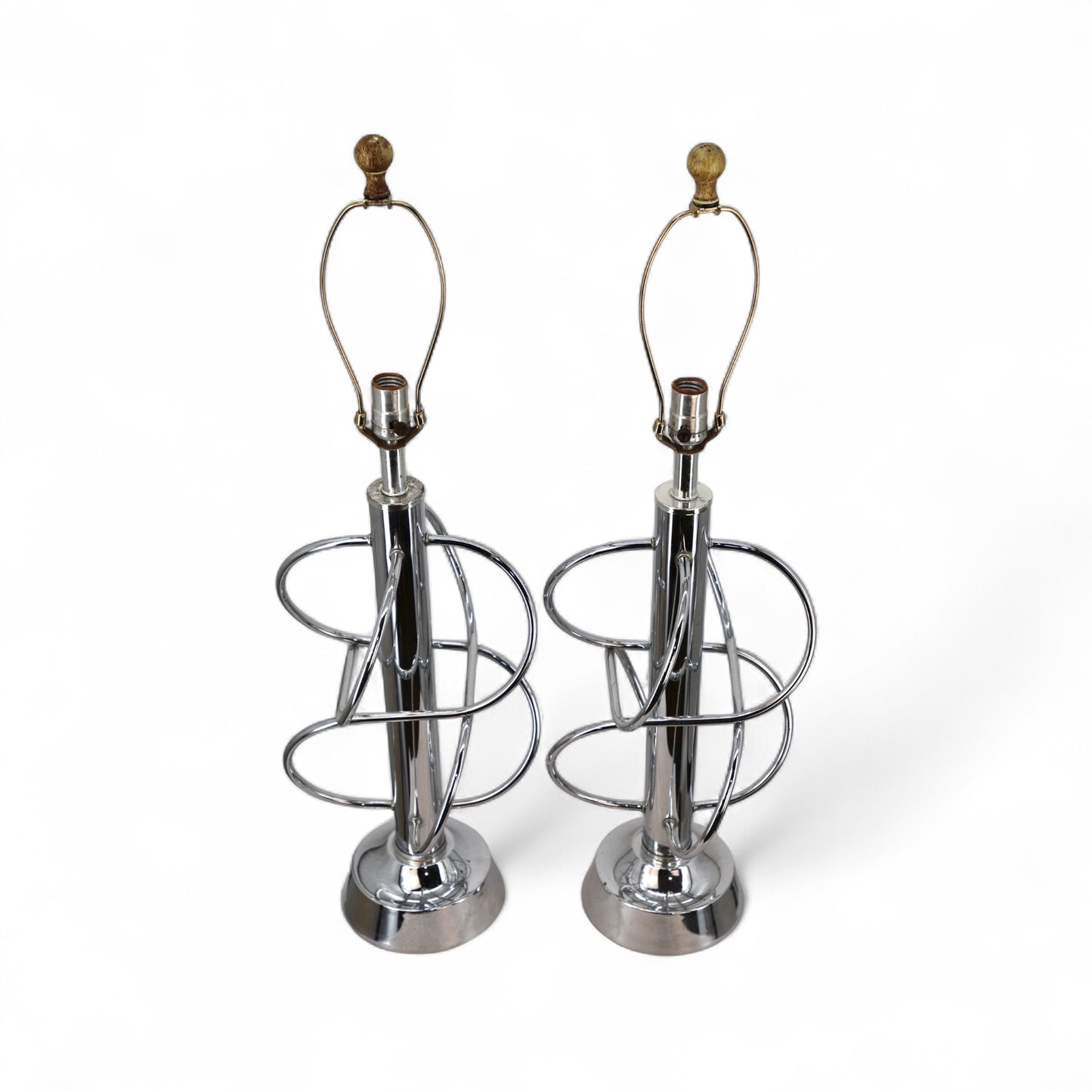 Intersecting Vintage Mid Centuey Modern Atomic Pair of Chrome Table Lamps