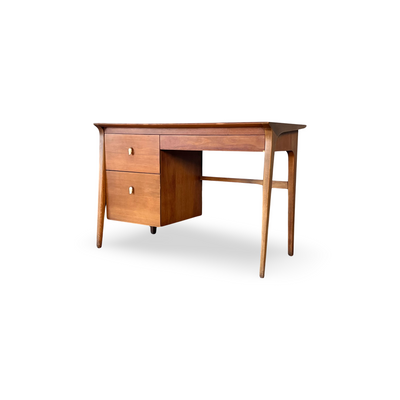 John Van Koert for Drexel Profile Vintage Mid Century Modern Desk c... — walnut construction, front view