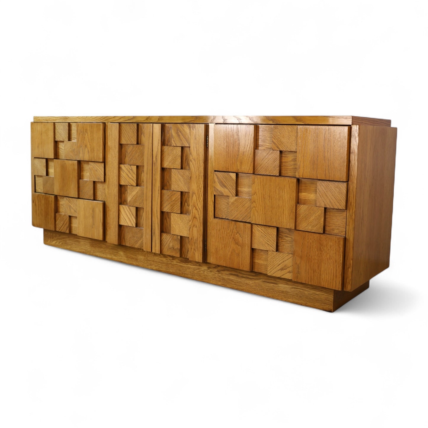 Lane Staccato Brutalist Vintage Mid Century Modern White Oak Lowboy Dresser c. 1970s