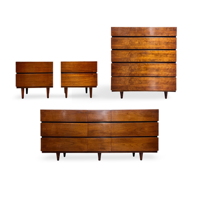 American of Martinsville 4 Piece Vintage Mid Century Modern Bedroom... — walnut construction, front view