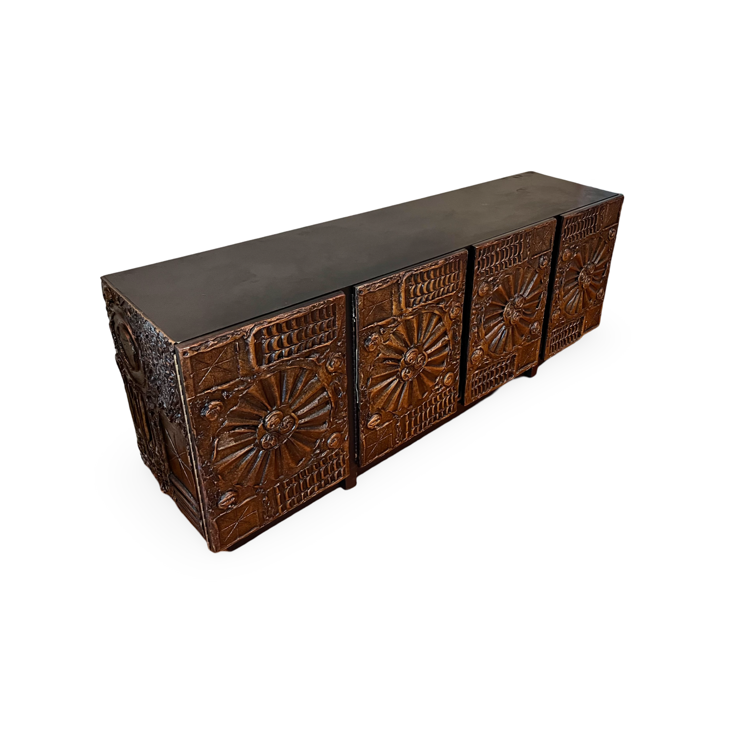 Vintage 1970s MCM credenza with ample storage and sculptural doors