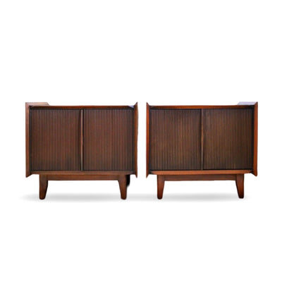 Lane First Edition Vintage Mid Century Modern Pair of Nightstands c... — walnut construction, front view