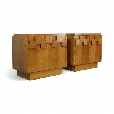 Lane Staccato Vintage Mid Century Modern Brutalist White Oak Pair o... — oak construction, front view