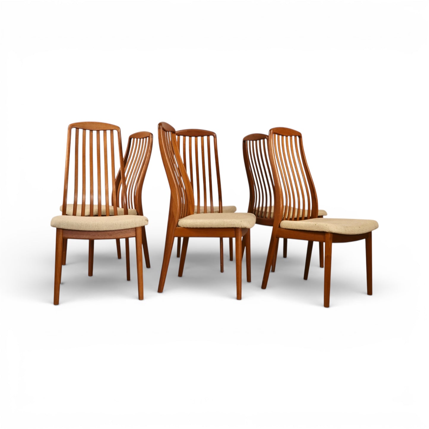 Benny Linden Set of 6 Vintage Mid Century Danish Modern Teak Dininf Chairs c. 1970s
