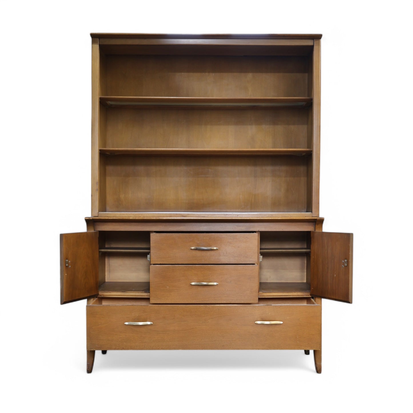 Lower section with drawers and side cabinets offering versatile storage