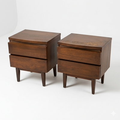 Mid Century Modern Vintage Walnut Pair of Nightstands c. 1960s โ walnut construction, front view