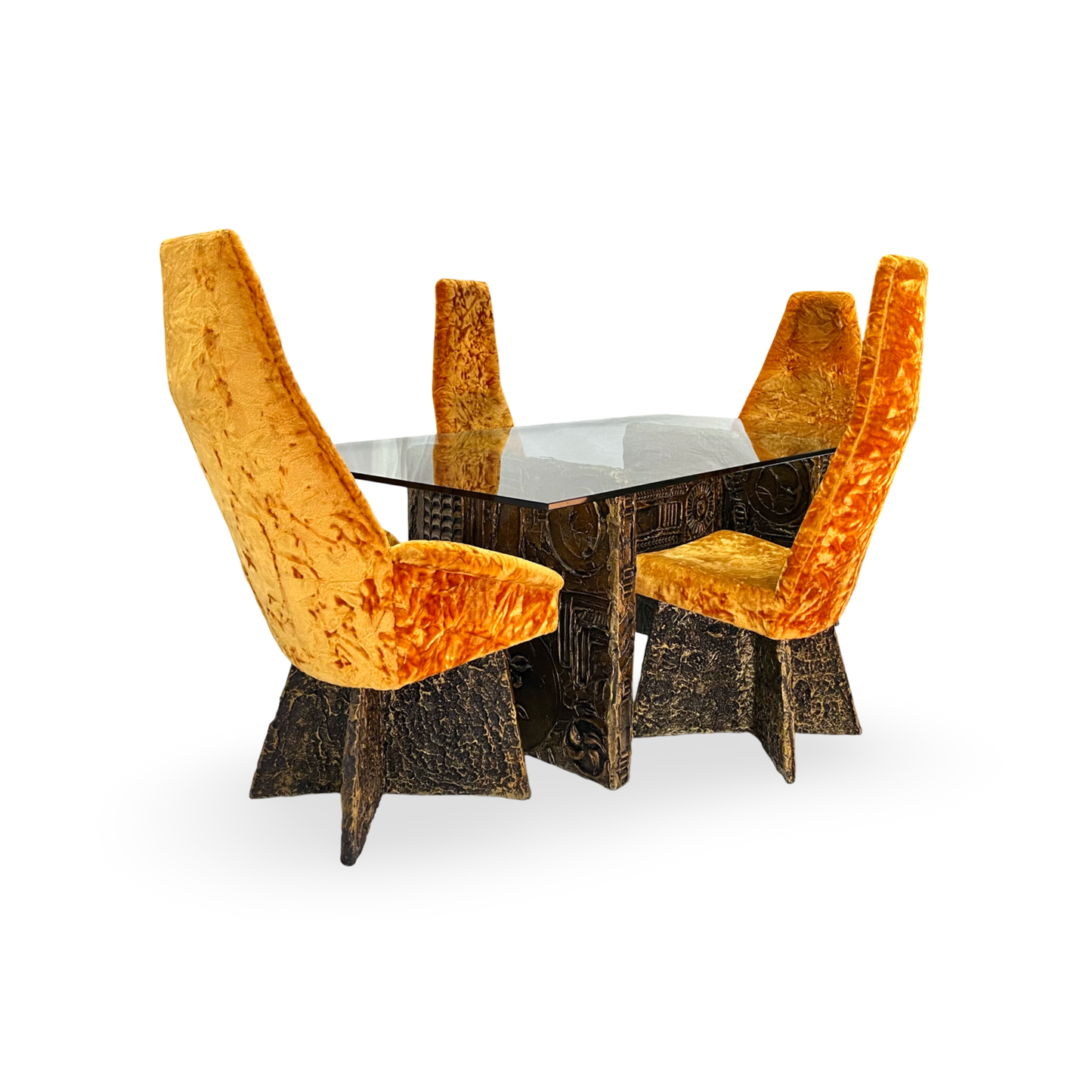 Set of four Brutalist dining chairs with high backs, vintage 1970s