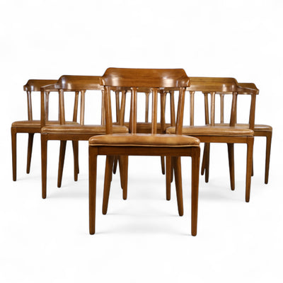 Tomlinson Early Set of 6 Vintage Mid Century Modern Dining Chairs c... ā walnut construction, front view