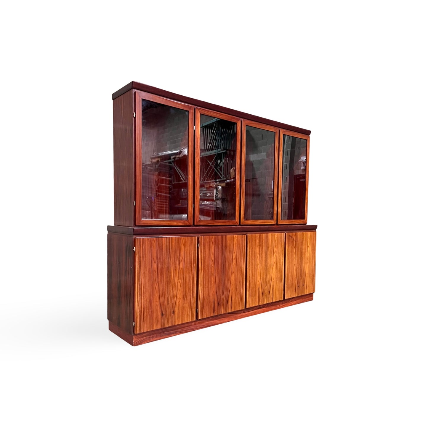 Skovby Vintage Danish Mid Century Modern 2 Piece Rosewood China Cabinet Hutch