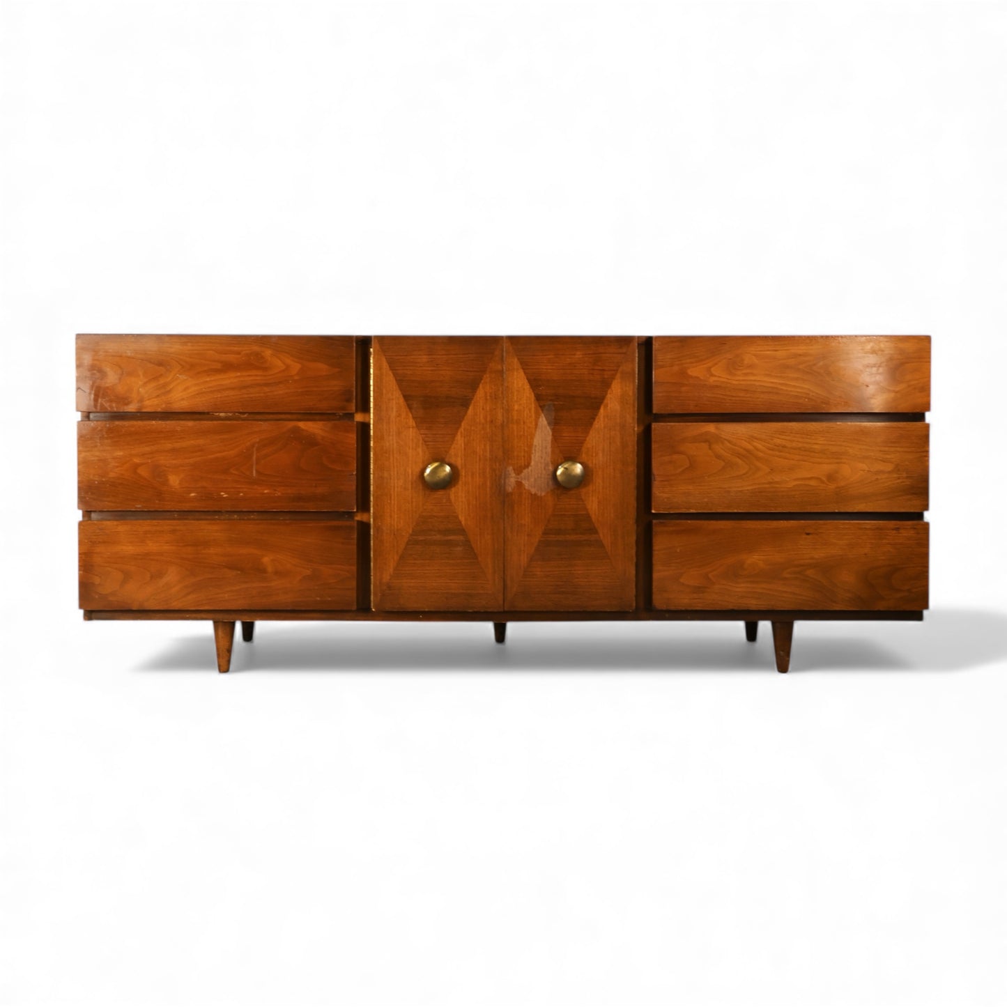 American of Martinsville Vintage Mid Century Modern 9 Drawer Lowboy Dresser c. 1960s