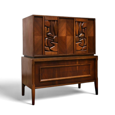 United Furniture Tiki Vintage Mid Century Modern Highboy Dresser c.... — walnut construction, front view