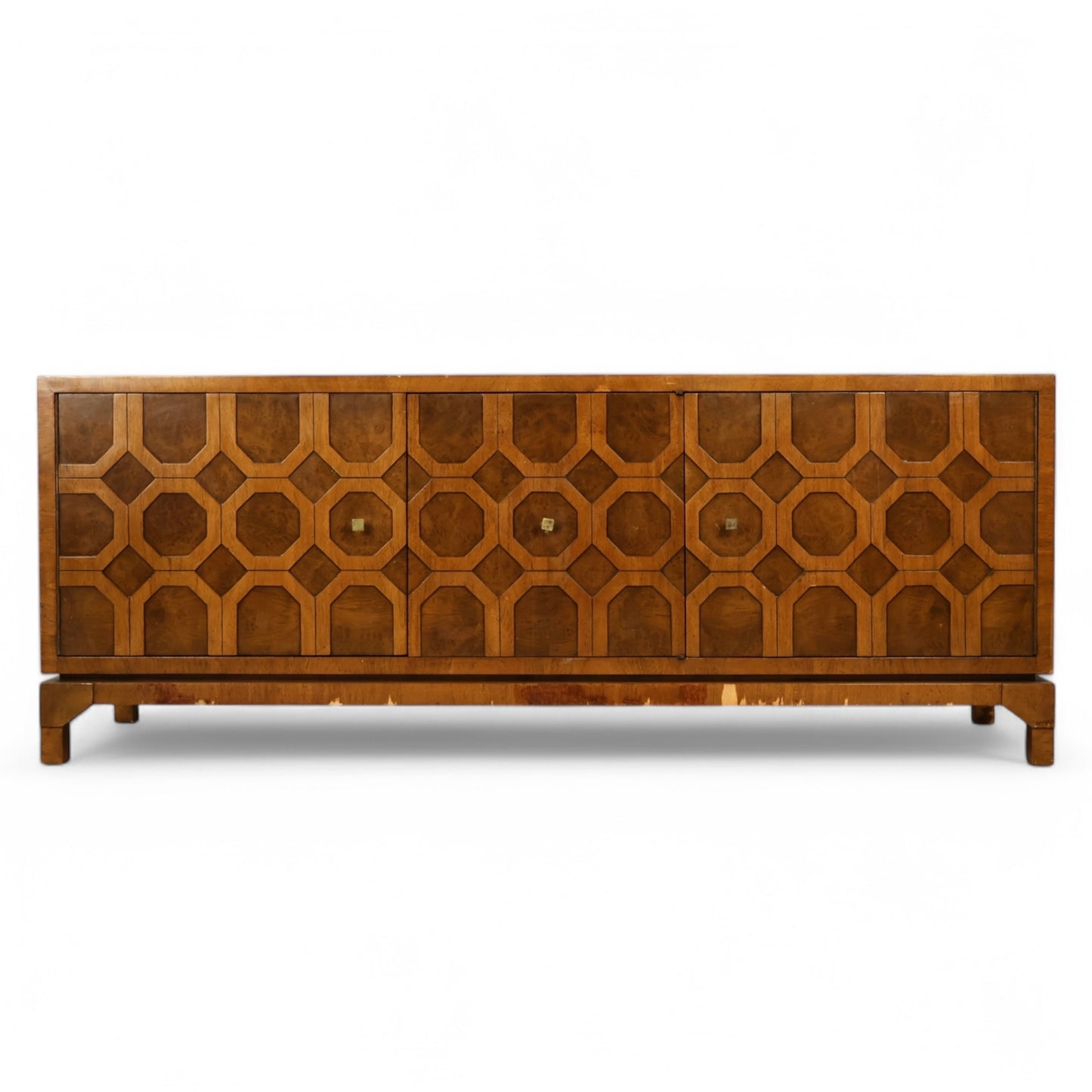 Harold Schwartz for Romweber Walnut Burl and Acacia Vintage Mid Century Modern Credenza c. 1960s