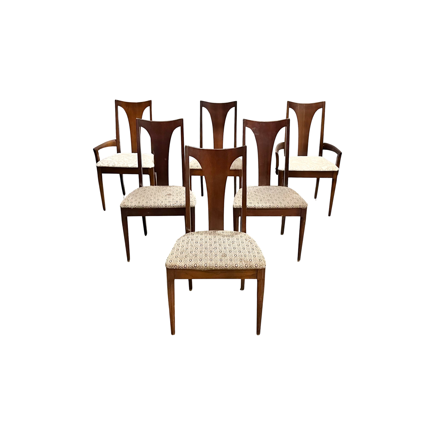 Broyhill Brasilia Vintage Mid Century Modern Set of 6 T-Back Dining Chairs c. 1960s