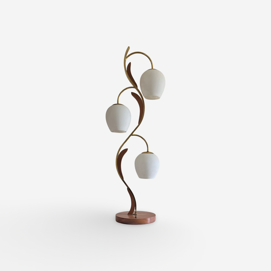 Otto Guggenheim Style Vintage Mid Century Modern Brass and Walnut Lamp c. 1960s