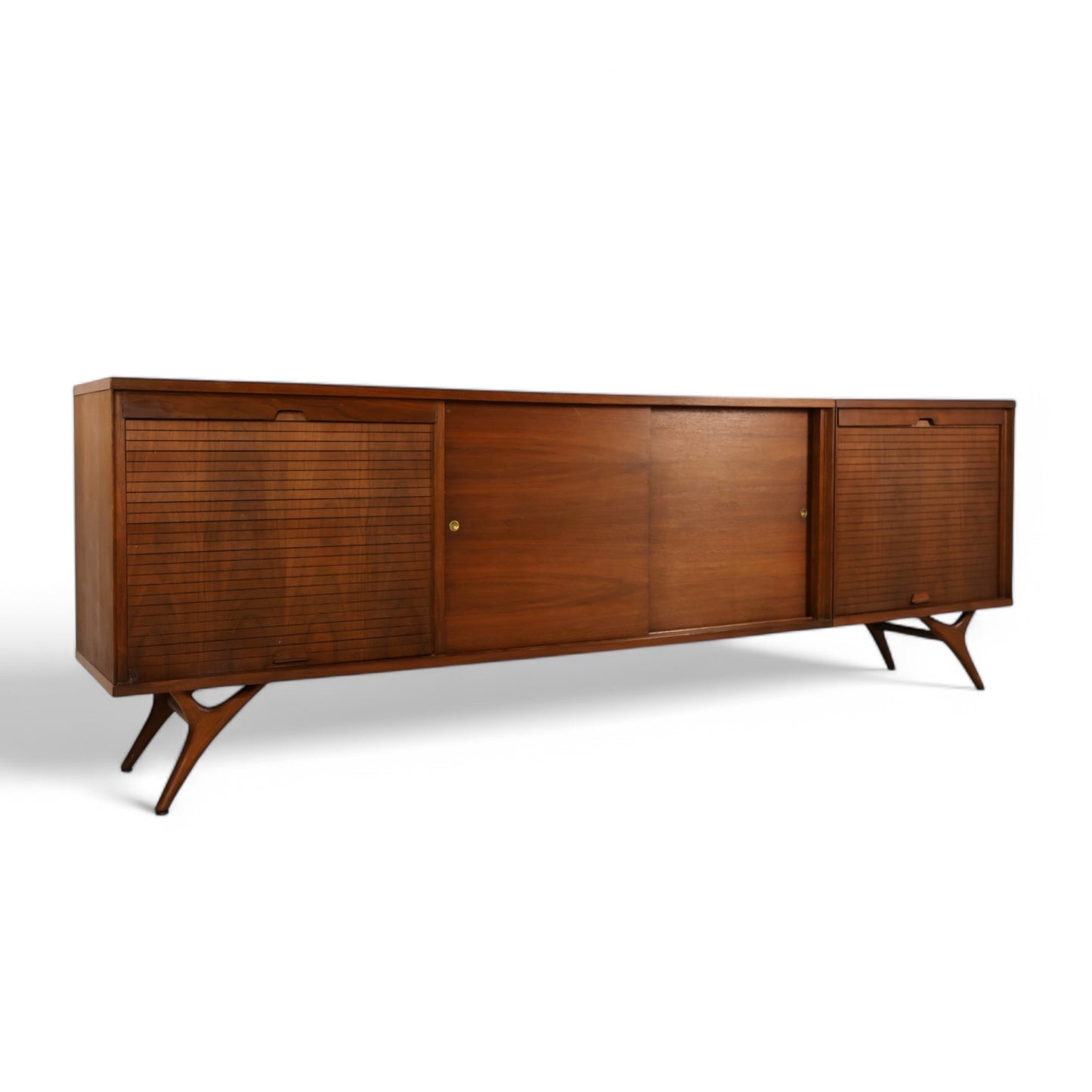 Matching freestanding bar cabinet with mirrored interior and drop-down mixing surface