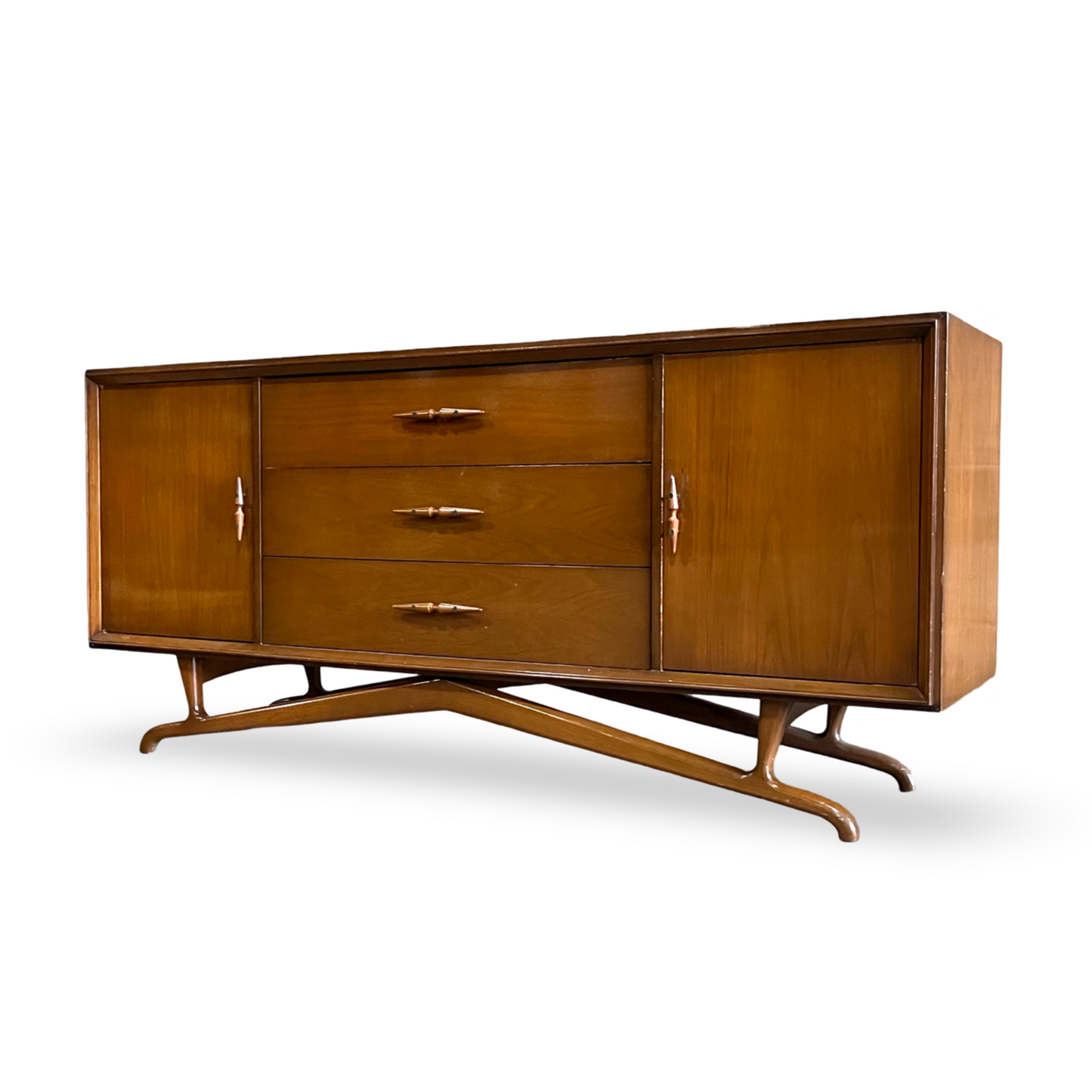 Geometric Base Vintage Mid Century Modern Lowboy Dresser or Credenza c. 1960s