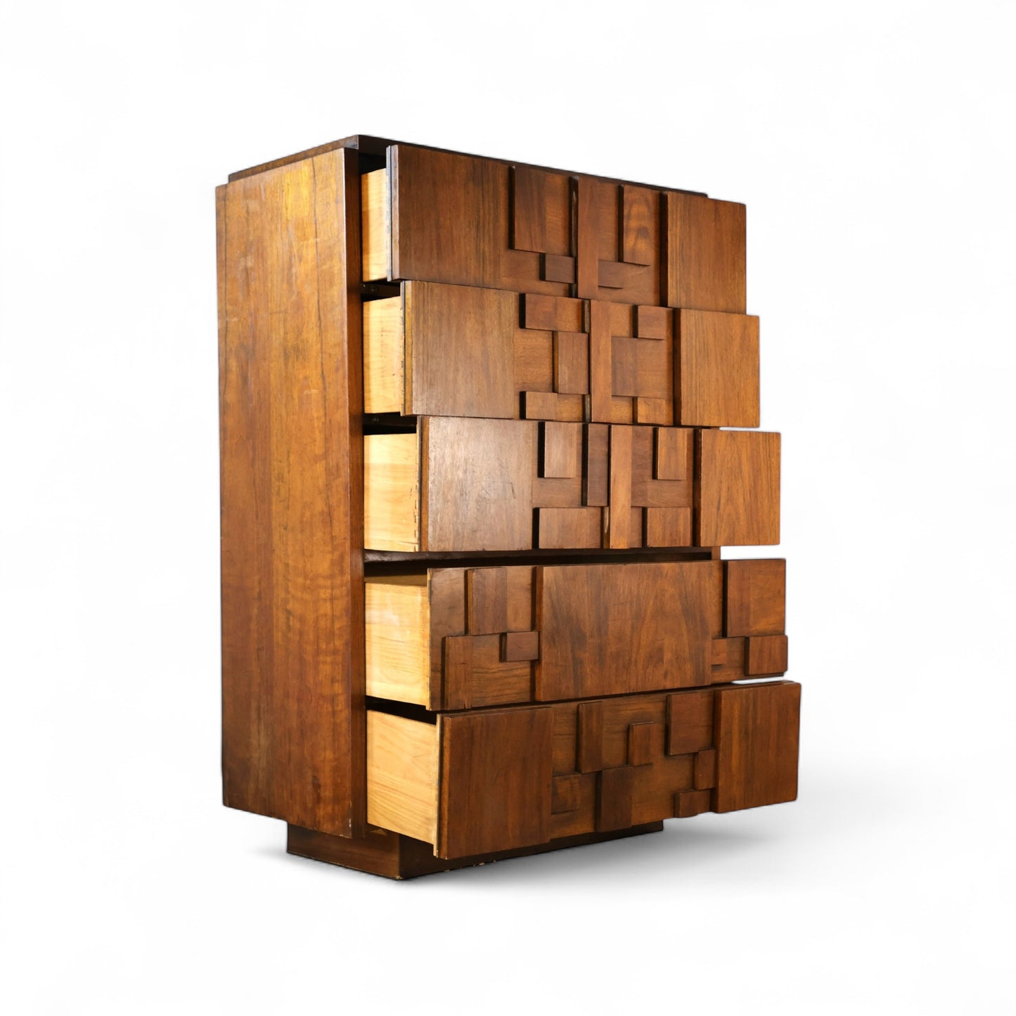 Lane Staccato Vintage Brutalist Mid Century Modern 5 Drawer Highboy Dresser c. 1970s