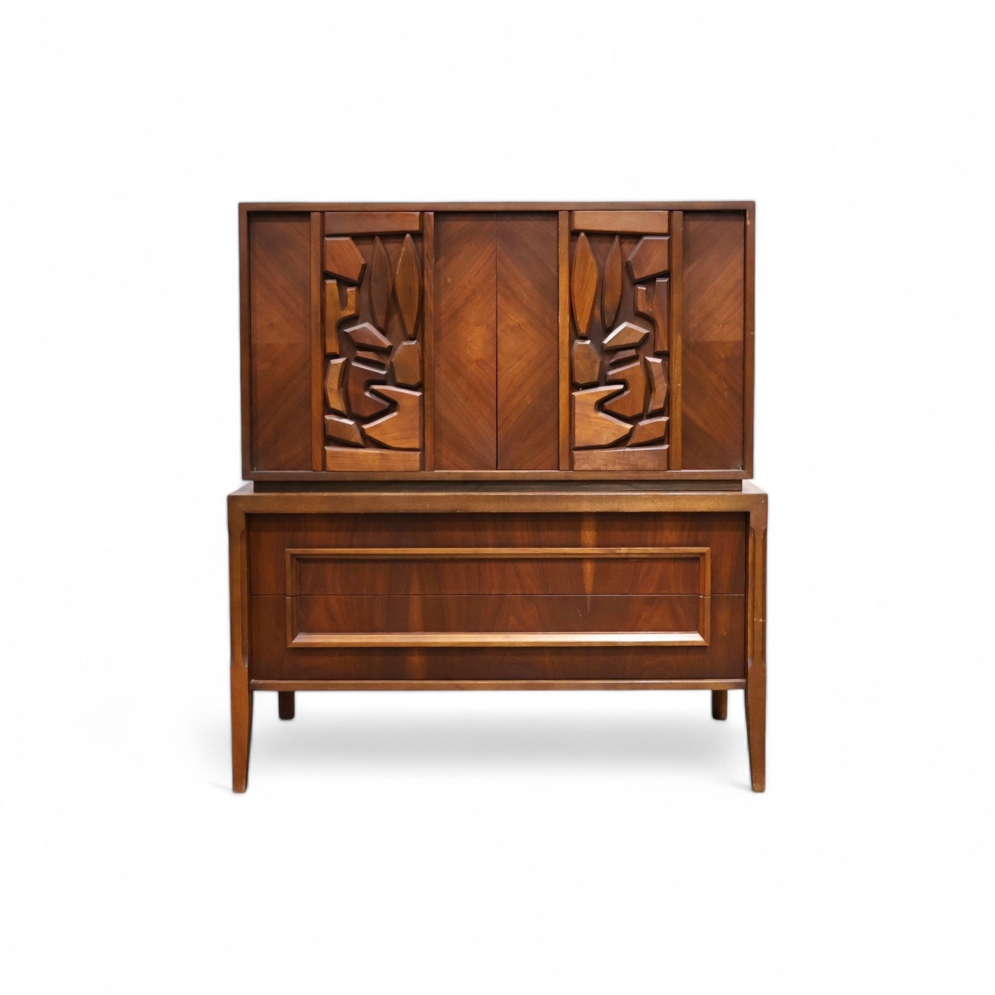 United Furniture Tiki Vintage Mid Century Modern Highboy Dresser c. 1960s