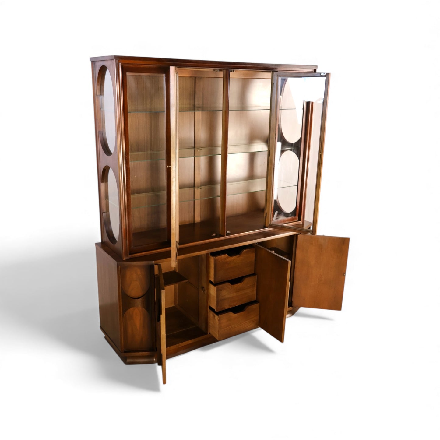 Kent Coffey Perspecta Vintage Mid Century Modern 2 Piece China Cabinet & Hutch c. 1960s