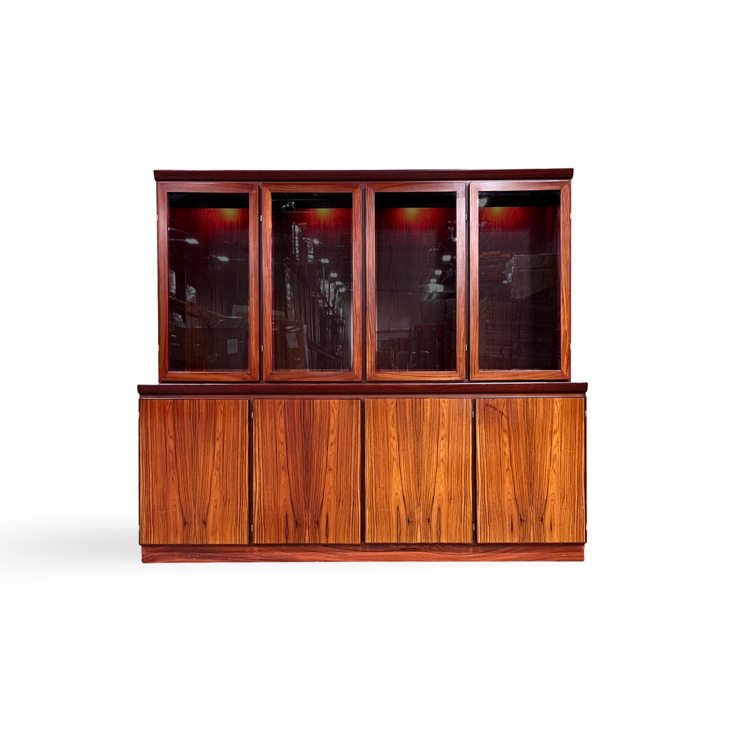 Skovby Vintage Danish Mid Century Modern 2 Piece Rosewood China Cabinet Hutch