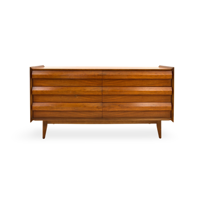 Lane First Edition Vintage Mid Century Modern 6 Drawer Lowboy Dress... — walnut construction, front view