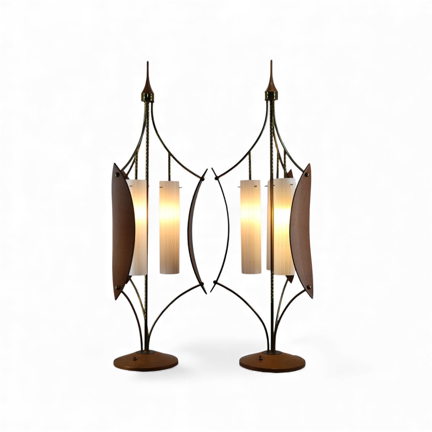 Modeline Style Vintage Mid Century Modern Brass and Walnut Sculptural Table Lamp One or Pair c. 1960s
