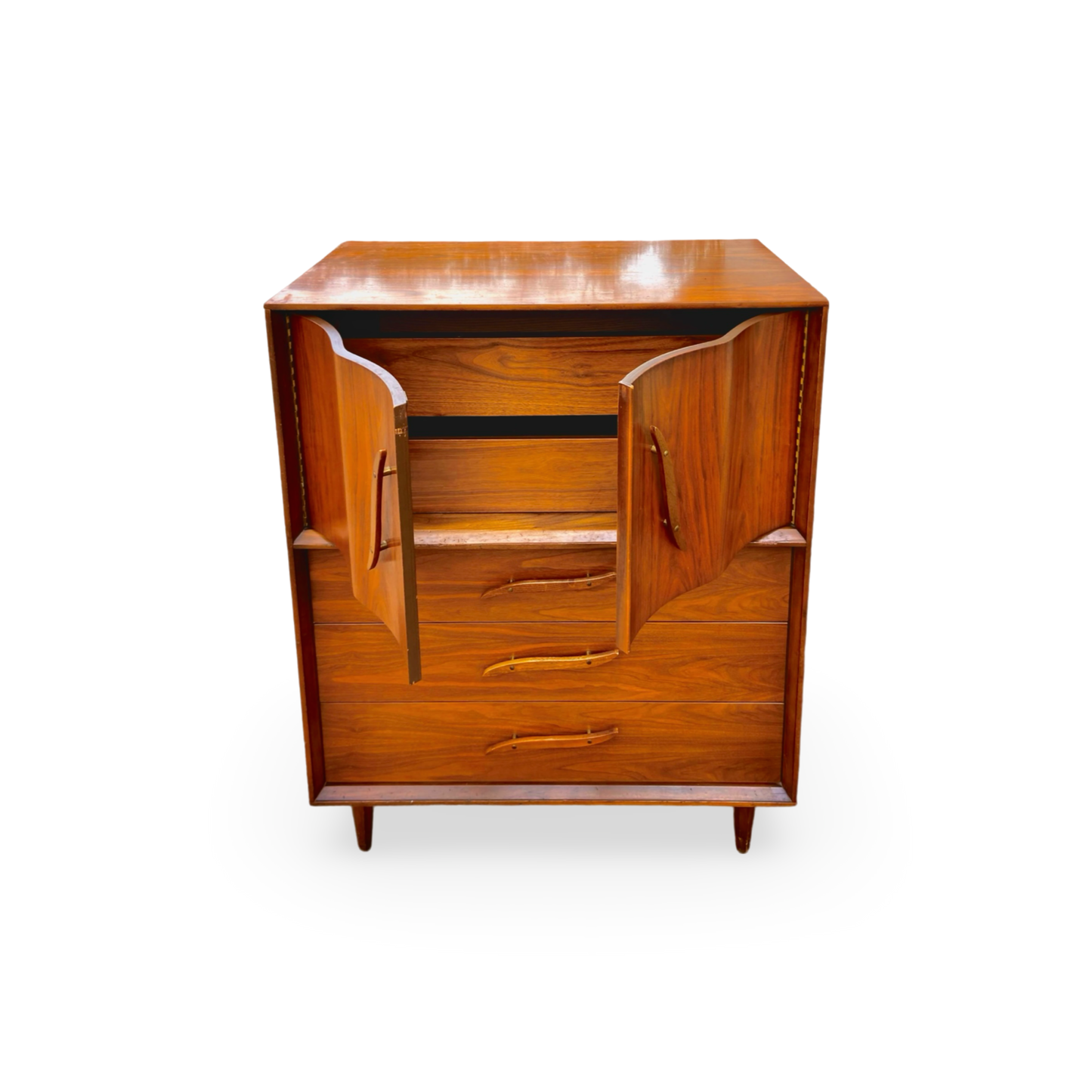 Unagusta Vintage Mid Century Modern Sculpted Highboy Dresser c. 1960s