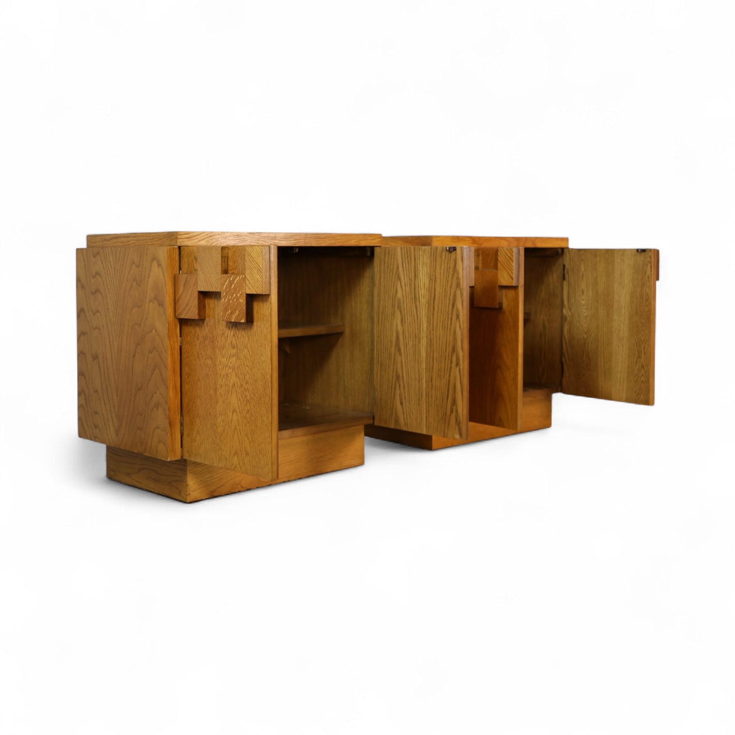 Lane Staccato Vintage Mid Century Modern Brutalist White Oak Pair of Nightstands c. 1970s