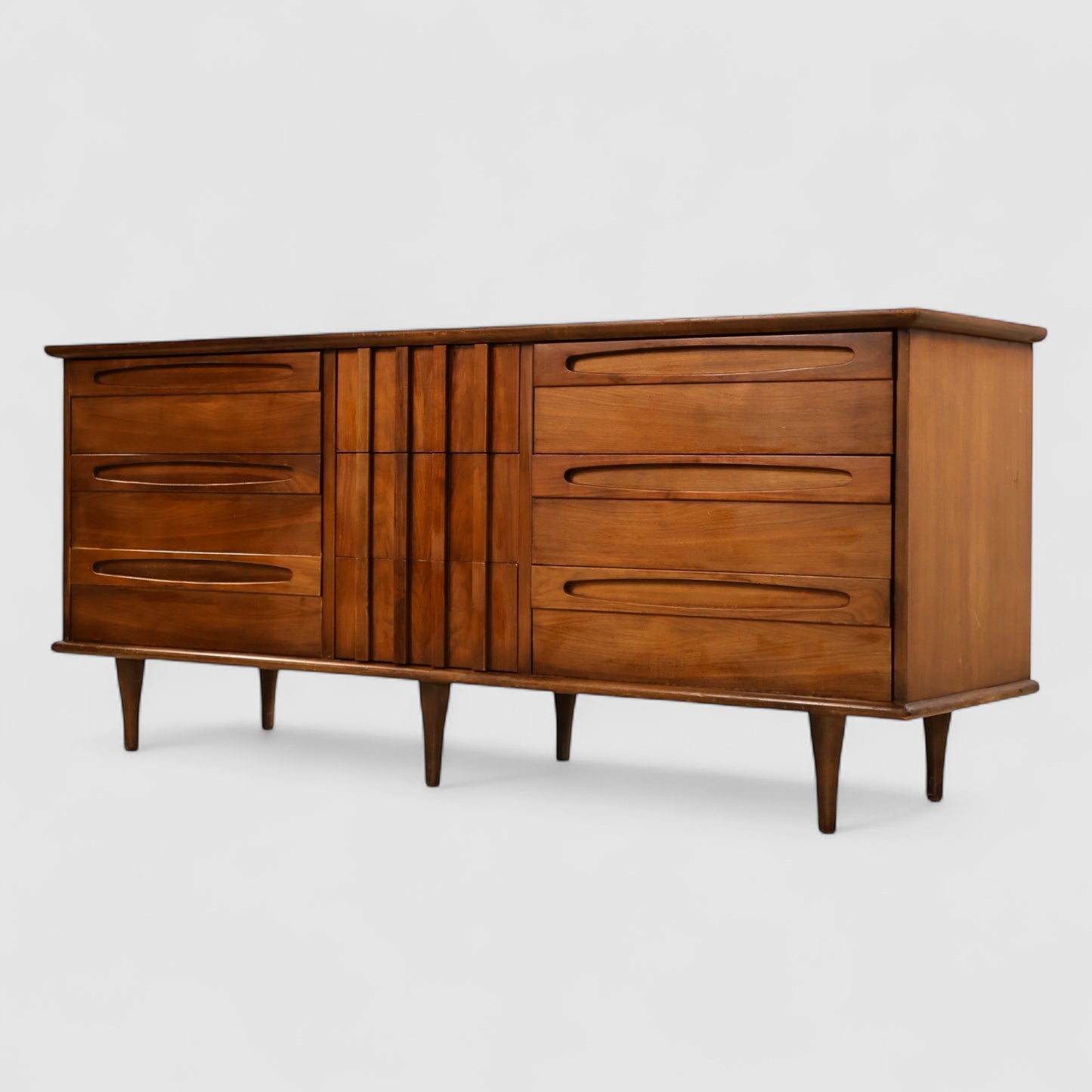 American of Martinsville Vintage Mid Century Modern Brutalist Lowboy Dresser c. 1960s