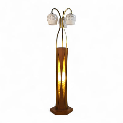 Otto Guggenheim Scupltural Vintage Mid Century Modern Floor Lamp c.... — walnut construction, front view