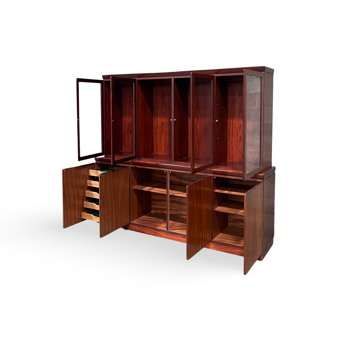 Skovby Vintage Danish Mid Century Modern 2 Piece Rosewood China Cabinet Hutch