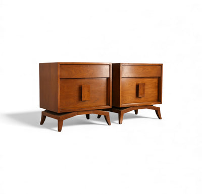 Tomlinson Pair of Vintage Mid Century Modern Burl and Walnut Night... — walnut construction, front view