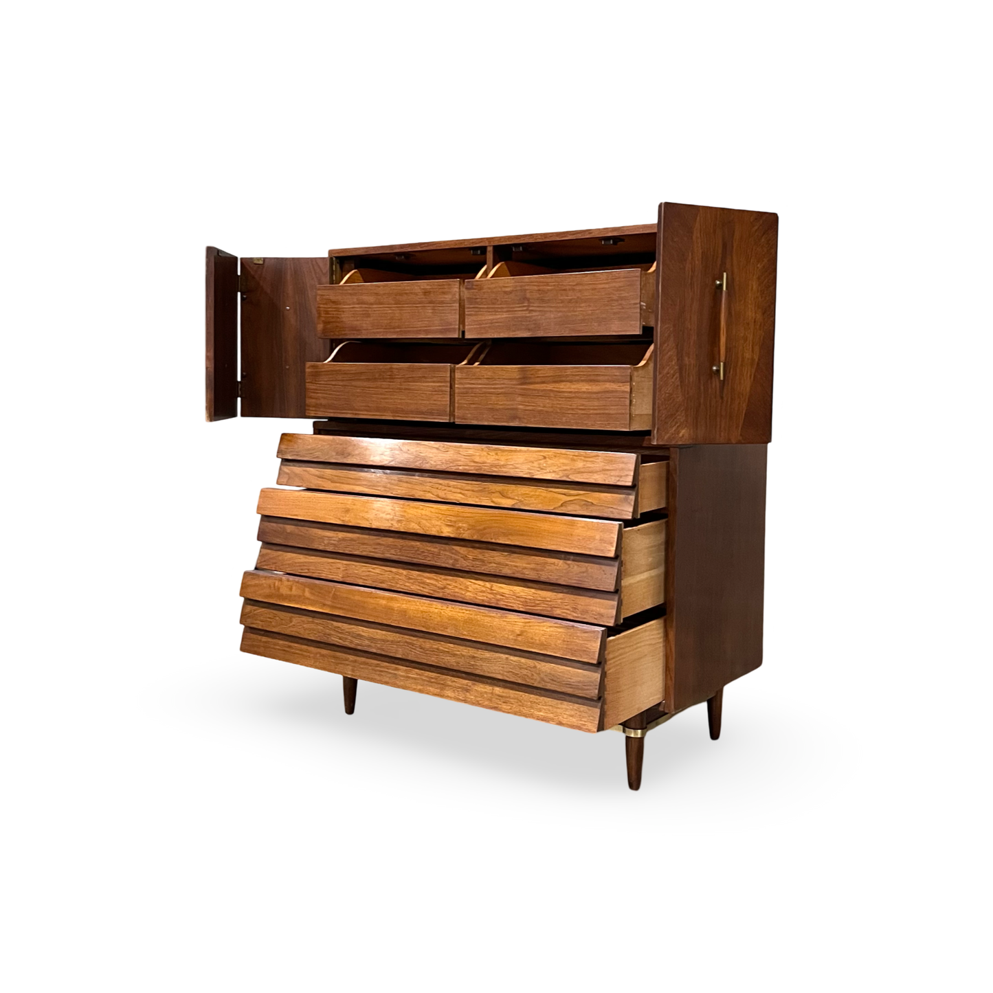 Merton Gershun for American of Martinsville Dania Collection Mid Century Modern Highboy Dresser c. 1960s