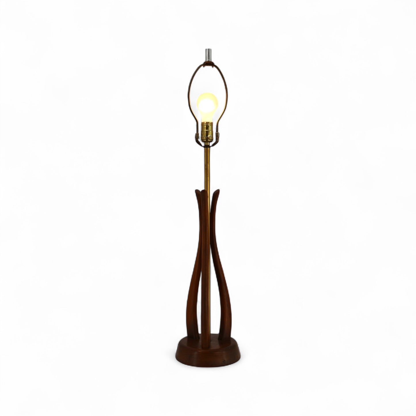 Sculptural Vintage Mid Century Modern Bohemian Blooming Flower Walnut and Brass Table Lamp c. 1960s