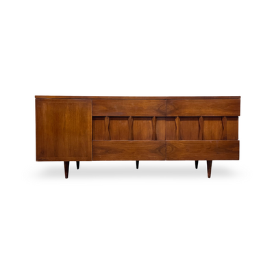 American of Martinsville Vintage Mid Century Modern Brutalist Lowbo... — walnut construction, front view