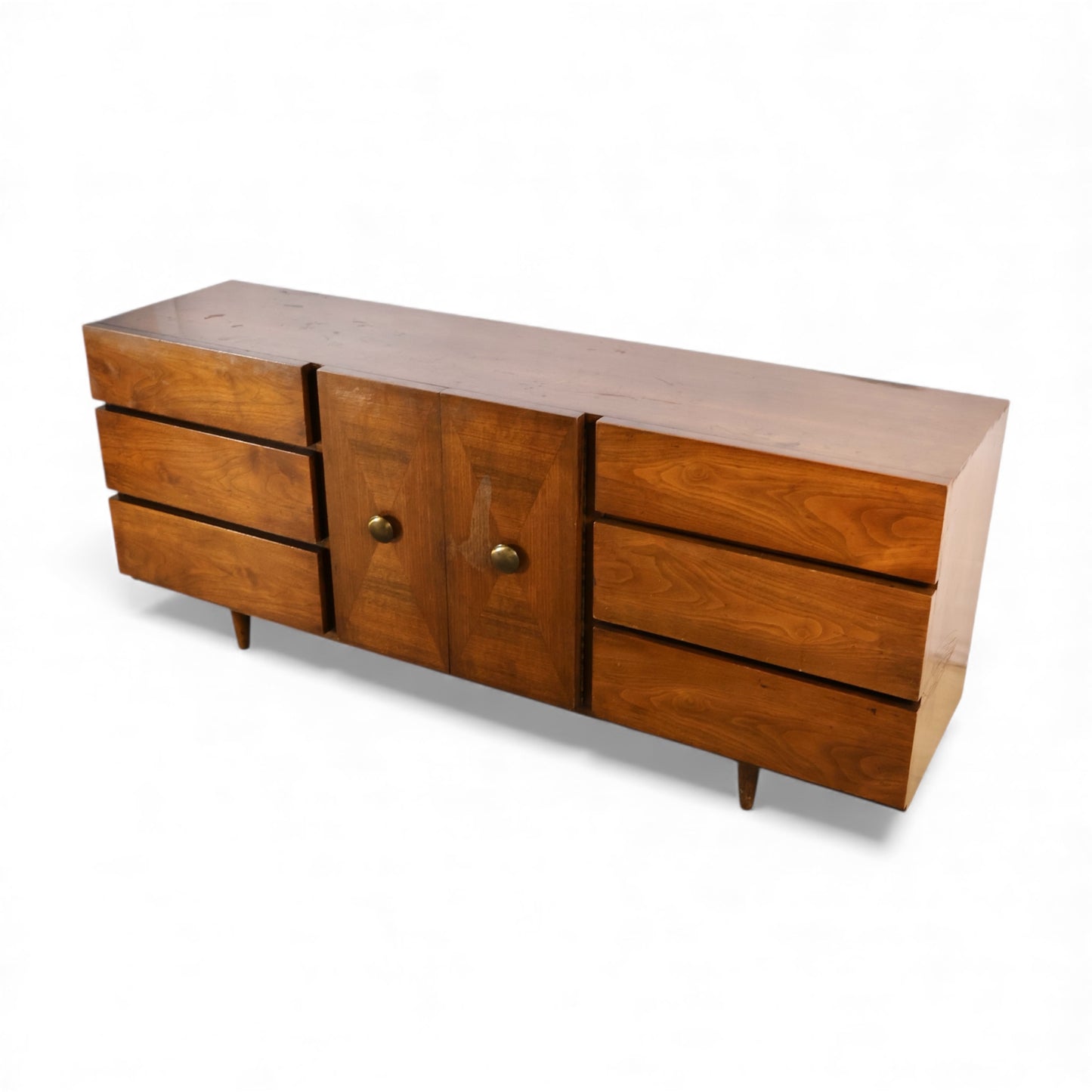American of Martinsville Vintage Mid Century Modern 9 Drawer Lowboy Dresser c. 1960s