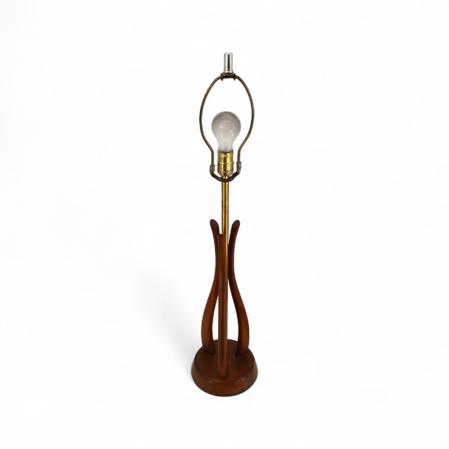 Sculptural Vintage Mid Century Modern Bohemian Blooming Flower Walnut and Brass Table Lamp c. 1960s