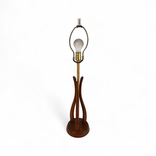 Sculptural Vintage Mid Century Modern Bohemian Blooming Flower Walnut and Brass Table Lamp c. 1960s