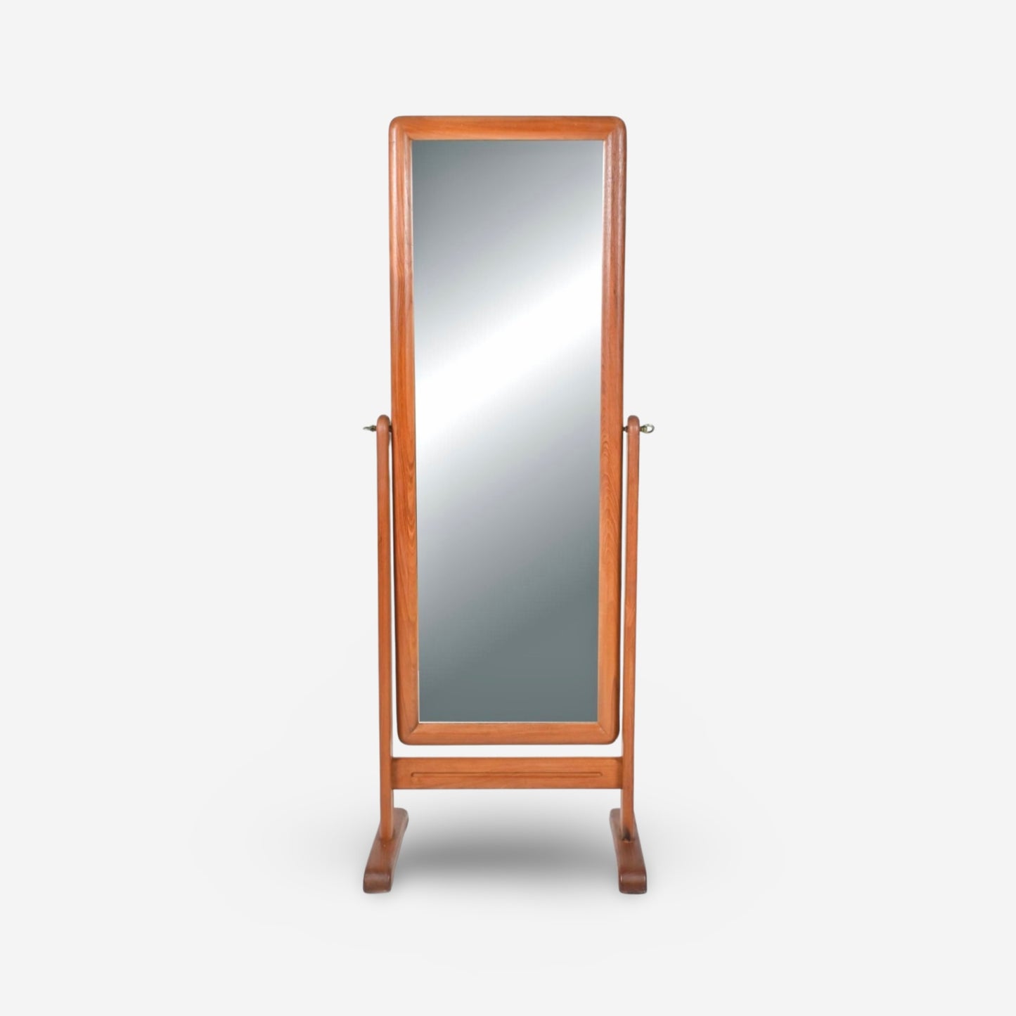 Danish Modern Vintage Teak Mid Century Cheval Standing Tilt Mirror