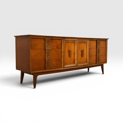 Bassett Mayan Vintage 9 Drawer Mid Century Modern Lowboy Dresser c. 1960s