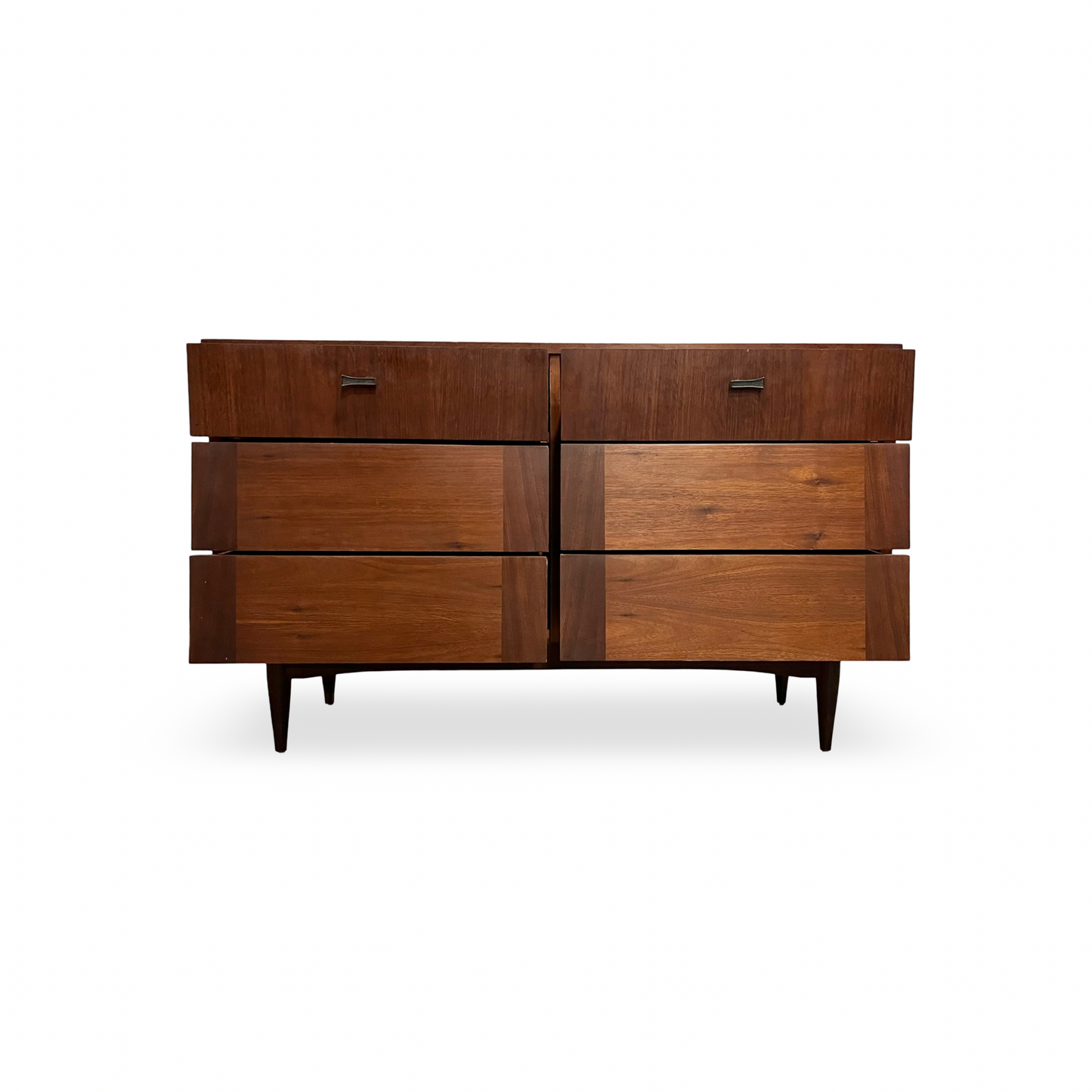 Vintage Mid Century Modern dresser with two-tone wood grain design