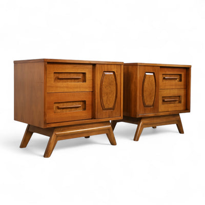 Young Manufacturing Vintage Mid Century Modern Pair of Nightstands ... — walnut construction, front view