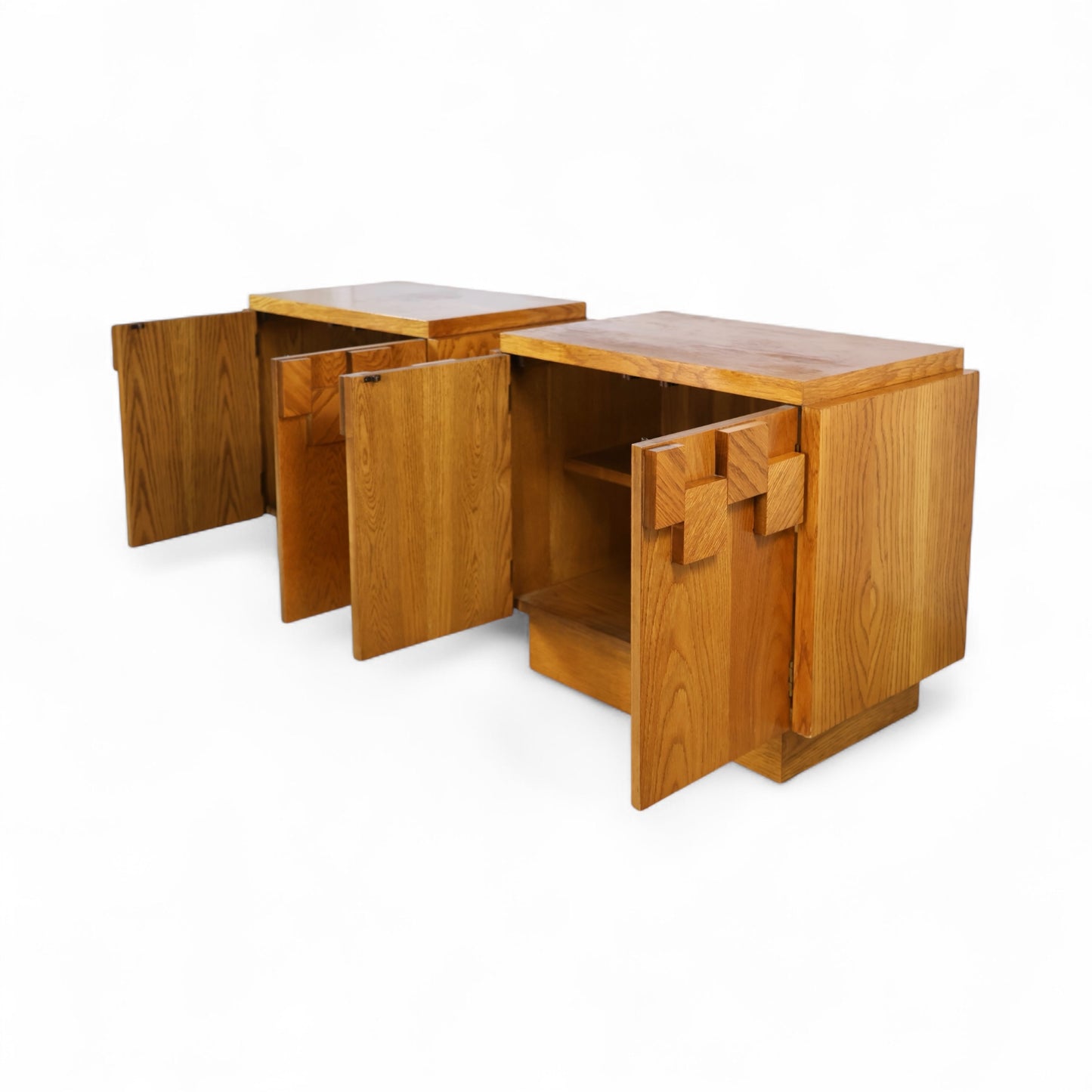 Lane Staccato Vintage Mid Century Modern Brutalist White Oak Pair of Nightstands c. 1970s