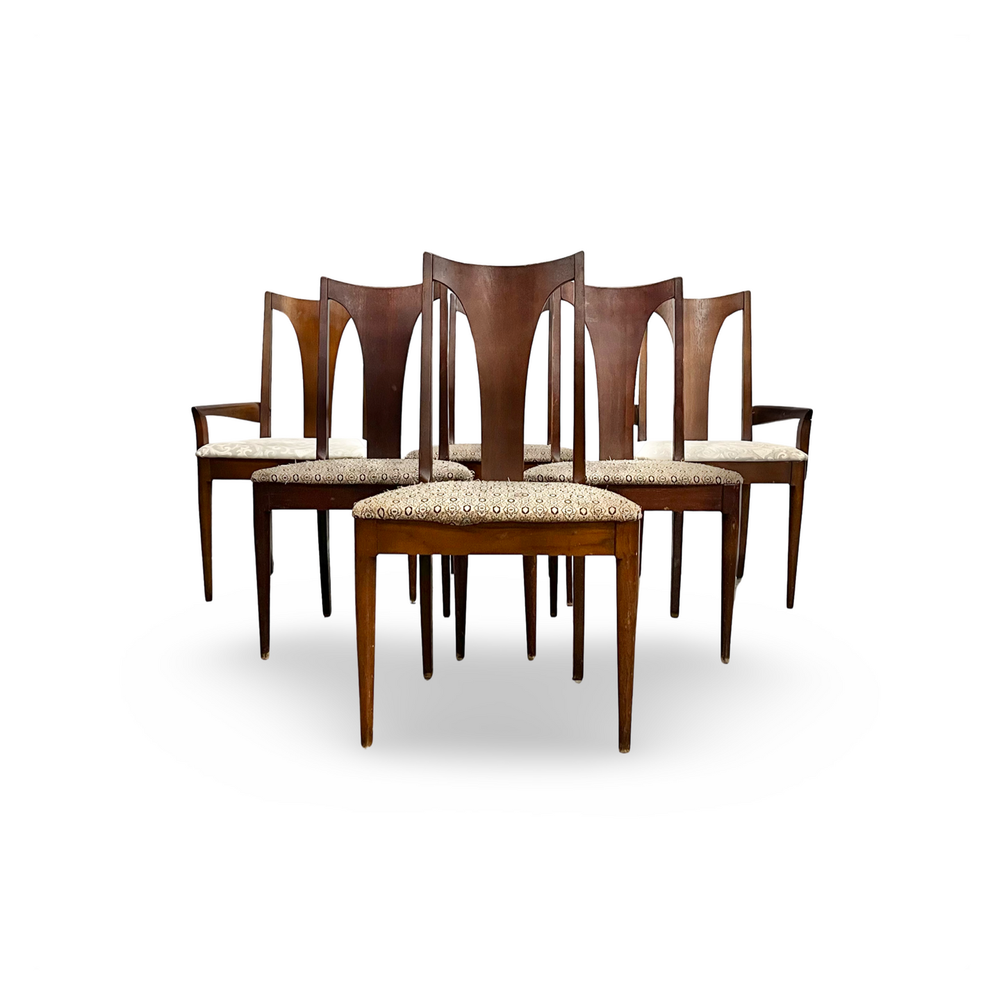 Broyhill Brasilia Vintage Mid Century Modern Set of 6 T-Back Dining Chairs c. 1960s