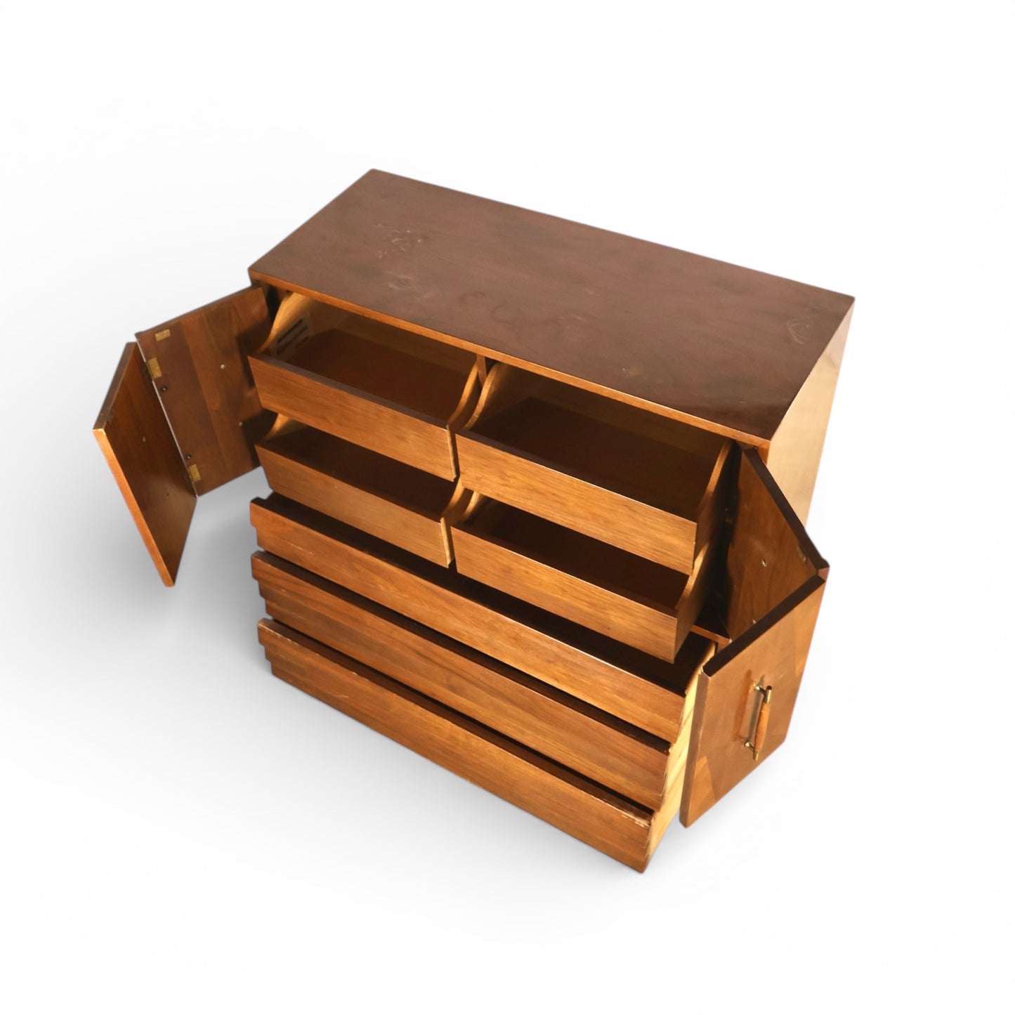 American of Martinsville Dania Collection Vintage Mid Century Modern Highboy Dresser with Doors c. 1960s